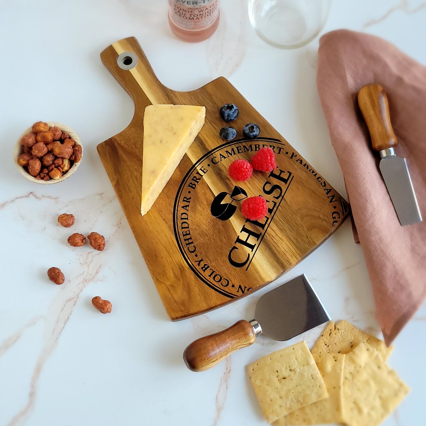Acacia Wood Cheese Paddle with 2 Knives